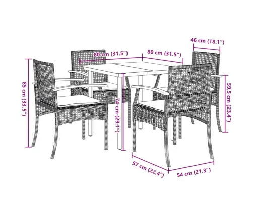 5-Osaline Aiamööbli Komplekt Patjadega, Hall, Polürotang