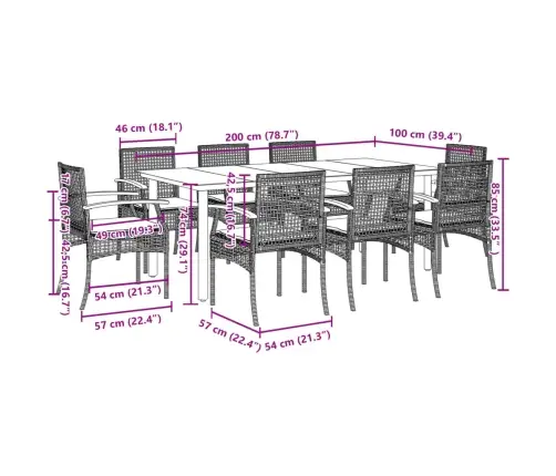 9-Daļīgs Dārza Mēbeļu Komplekts Ar Matračiem, Pe Rotangpalma Vidaxl