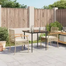 3-Daļīgs Dārza Mēbeļu Komplekts, Matrači, Bēša Pe Rotangpalma Vidaxl