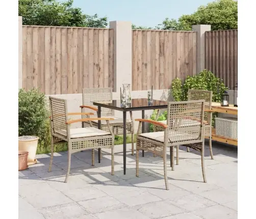 5-Daļīgs Dārza Mēbeļu Komplekts, Matrači, Bēša Pe Rotangpalma Vidaxl