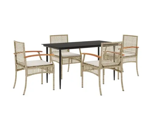 5-Daļīgs Dārza Mēbeļu Komplekts, Matrači, Bēša Pe Rotangpalma Vidaxl