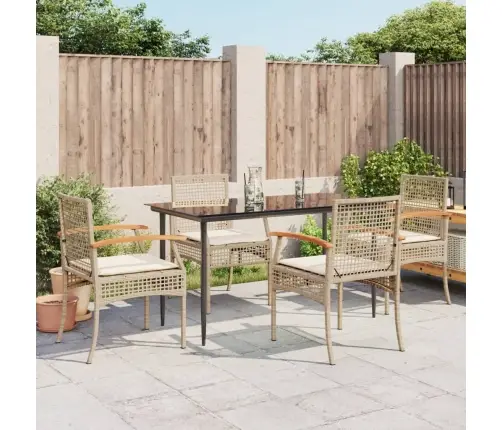 5-Daļīgs Dārza Mēbeļu Komplekts, Matrači, Bēša Pe Rotangpalma Vidaxl