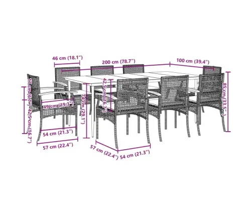 9-Daļīgs Virtuves Mēbeļu Komplekts Ar Matračiem, Pe Rotangpalma Vidaxl