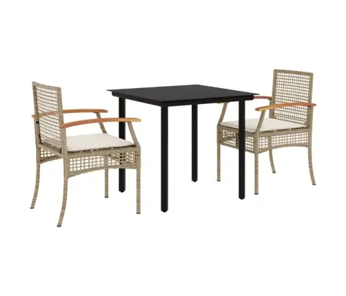 3-Daļīgs Dārza Mēbeļu Komplekts, Matrači, Bēša Pe Rotangpalma Vidaxl