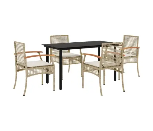 5-Daļīgs Dārza Mēbeļu Komplekts, Matrači, Bēša Pe Rotangpalma Vidaxl