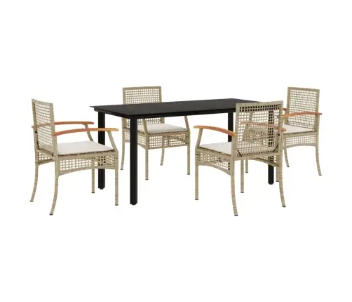 5-Daļīgs Dārza Mēbeļu Komplekts, Matrači, Bēša Pe Rotangpalma Vidaxl