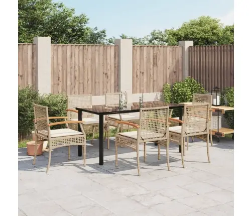 7-Daļīgs Dārza Mēbeļu Komplekts, Matrači, Bēša Pe Rotangpalma Vidaxl