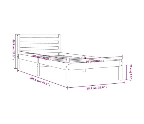 Lovos Rėmas Be Čiužinio, Vaško Ruda, 90X200cm Pušies Masyvas