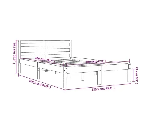 Gulta Bez Matrača, Vaska Brūnas, 120X200 Cm, Priedes Masīvkoks Vidaxl