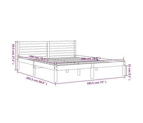 Gulta Bez Matrača, Vaska Brūnas, 180X200 Cm, Priedes Masīvkoks Vidaxl