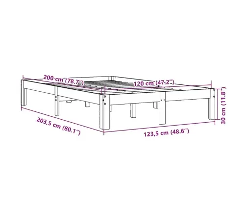 Gulta Bez Matrača, Vaska Brūnas, 120X200 Cm, Priedes Masīvkoks Vidaxl