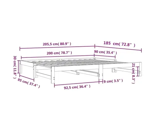 Lova Su Ištraukiama Dalimi, Vaško Ruda, 90X200cm Pušis