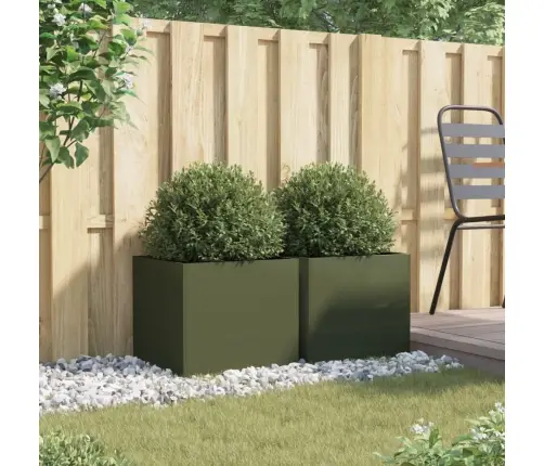 Puķu Kastes, 2 Gab., Olīvu Zaļas, 42X40X39 Cm, Tērauds Vidaxl