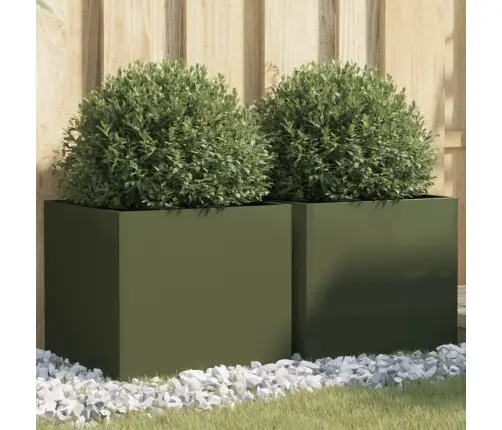 Puķu Kastes, 2 Gab., Olīvu Zaļas, 42X40X39 Cm, Tērauds Vidaxl