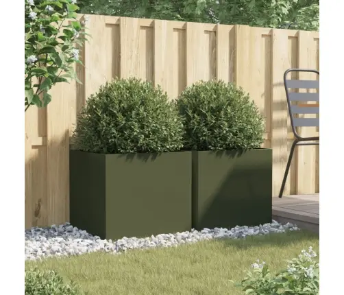 Puķu Kastes, 2 Gb., Olīvzaļas, 49X47X46 Cm, Tērauds Vidaxl