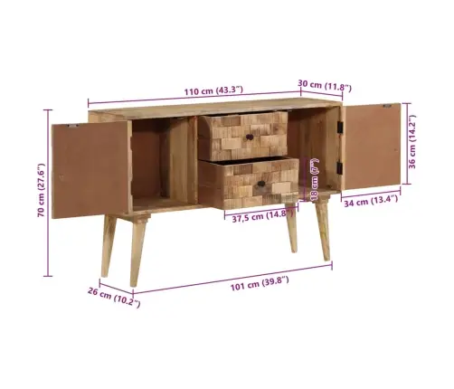Puhvetkapp, 110X30X70 cm Mangopuit