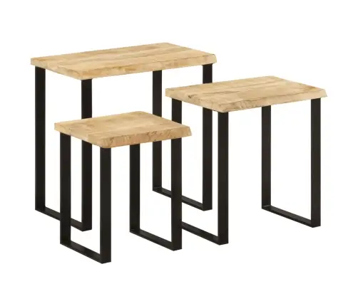 Galdiņi, 3 Gab., Ar Dabīgas Formas Malu, Sabīdāmi, Mango Koks Vidaxl