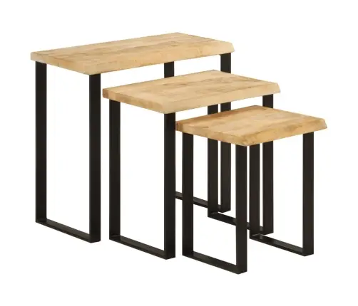 Galdiņi, 3 Gab., Ar Dabīgas Formas Malu, Sabīdāmi, Mango Koks Vidaxl