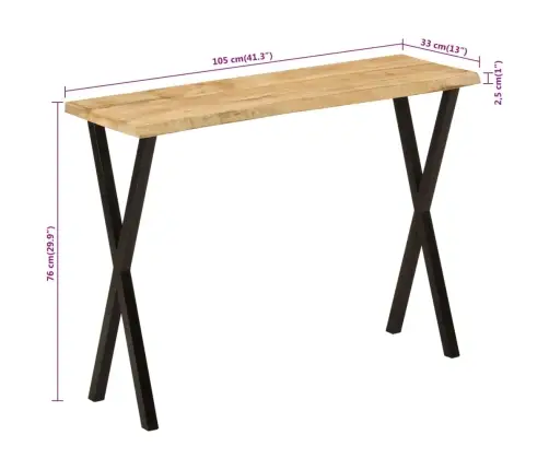 Konsoollaud Naturaalsete Servadega, 105 X 33 X 76 cm Mangopuit