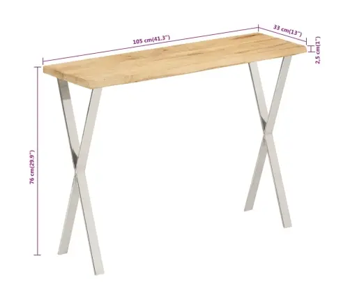 Galds, Dabīgas Formas Malas, 105X33X76 Cm, Mango Masīvkoks Vidaxl