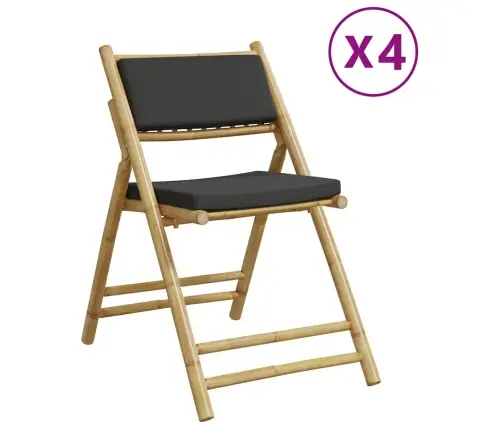 Saliekami Bistro Krēsli, Tumši Pelēki Spilveni, 4 Gab., Bambuss Vidaxl