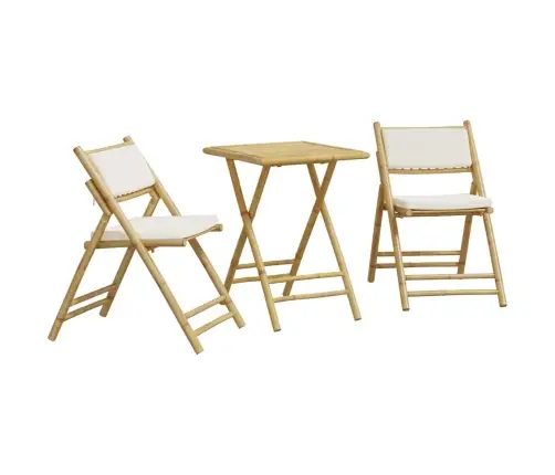 3-Daļīgs Bistro Mēbeļu Komplekts Ar Krēmbalti Spilveni, Bambuss Vidaxl