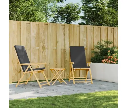 Bistro Komplektas Su Pilkomis Pagalvėlėmis, 3 Dalių, Bambukas