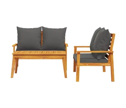 3-Osaline Aiamööbli Komplekt Patjadega, Akaatsiapuit