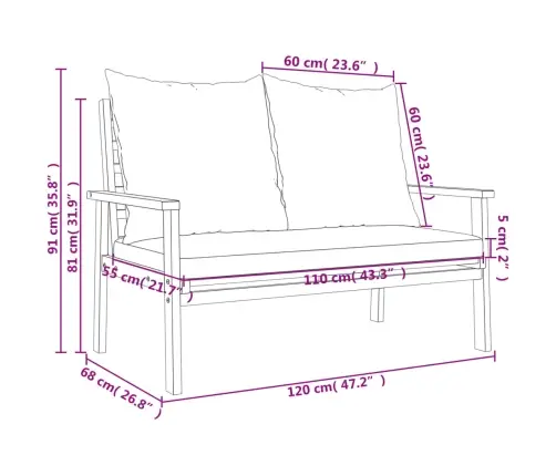 3-Osaline Aiamööbli Komplekt Patjadega, Akaatsiapuit