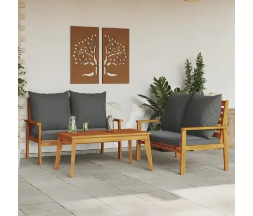 3-Osaline Aiamööbli Komplekt Patjadega, Akaatsiapuit