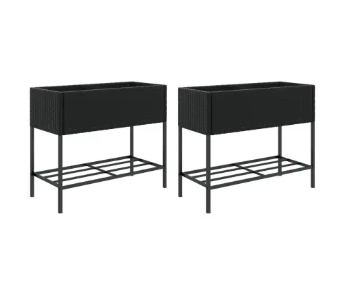 Dārza Puķu Kastes Ar Plauktu, 2 Gab., Melna Pe Rotangpalma Vidaxl