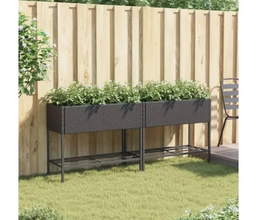 Dārza Puķu Kastes Ar Plauktu, 2 Gab., Melna Pe Rotangpalma Vidaxl