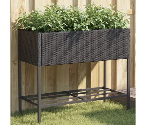 Dārza Puķu Kastes Ar Plauktu, 2 Gab., Melna Pe Rotangpalma Vidaxl