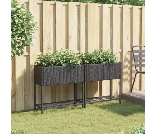 Dārza Puķu Kastes Ar Plauktu, 2 Gab., Melna Pe Rotangpalma Vidaxl