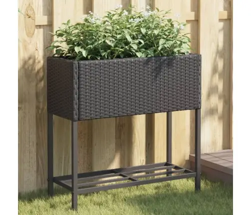 Dārza Puķu Kastes Ar Plauktu, 2 Gab., Melna Pe Rotangpalma Vidaxl