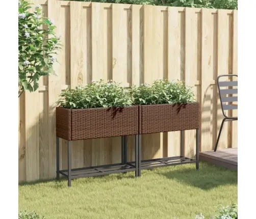 Dārza Puķu Kastes Ar Plauktu, 2 Gab., Brūna Pe Rotangpalma Vidaxl