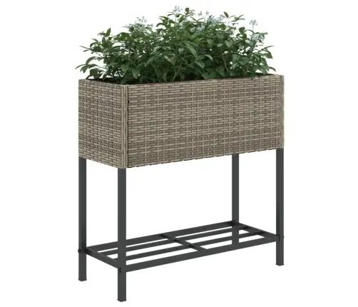 Dārza Puķu Kastes Ar Plauktu, 2 Gab., Pelēka Pe Rotangpalma Vidaxl