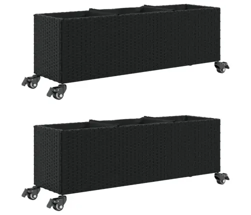 Dārza Puķu Kastes Ar Riteņiem, 2 Gab., 107X32X38 Cm, Melns Pe Vidaxl