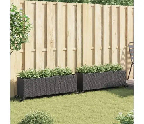 Dārza Puķu Kastes Ar Riteņiem, 2 Gab., 107X32X38 Cm, Melns Pe Vidaxl