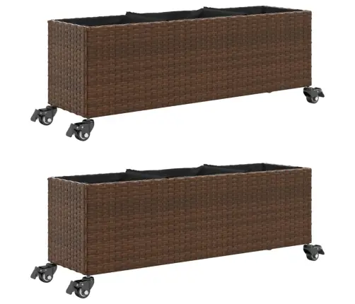Dārza Puķu Kastes Ar Riteņiem, 2 Gab., 107X32X38 Cm, Brūns Pe Vidaxl