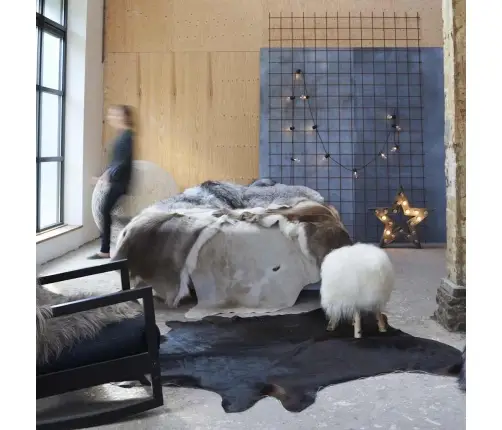 Paklājs, Dabīga Govs Āda, Melns, 180X220 Cm Vidaxl