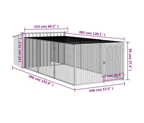 Suņu Būda, 153X396X110 Cm, Cinkots Tērauds, Pelēka Vidaxl