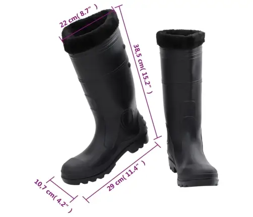 Gumijas Zābaki Ar Izņemamu Zeķi, Melni, 42. Izmērs, Pvc Vidaxl