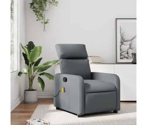 Atlošiamas Masažinis Krėslas, Pilkos Spalvos, Dirbtinė Oda Atlošiamas Masažinis Krėslas, Pilkos Spalvos, Dirbtinė Oda