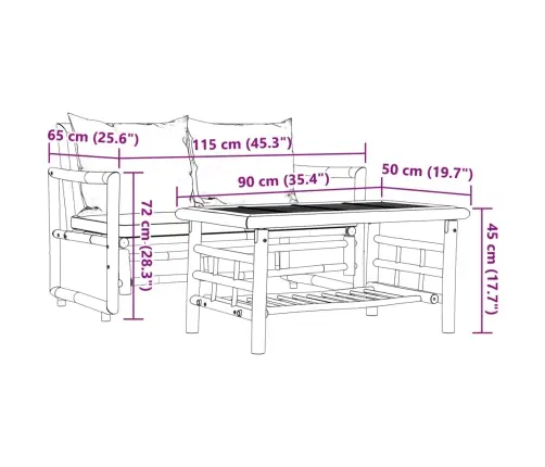 Dviejų Dalių Sodo Sofų Komplektas Su Pagalvėlėmis, Bambukas