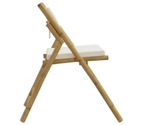 Saliekami Bistro Krēsli, Balti Spilveni, 2 Gab., Bambuss Vidaxl