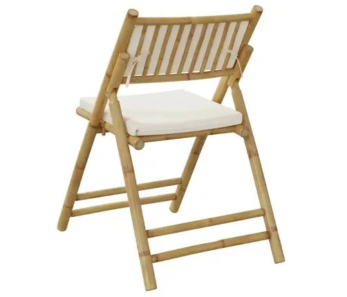 Saliekami Bistro Krēsli, Balti Spilveni, 2 Gab., Bambuss Vidaxl