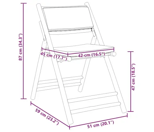 Saliekami Bistro Krēsli, Balti Spilveni, 2 Gab., Bambuss Vidaxl