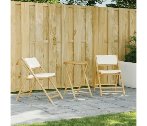 Saliekami Bistro Krēsli, Balti Spilveni, 2 Gab., Bambuss Vidaxl