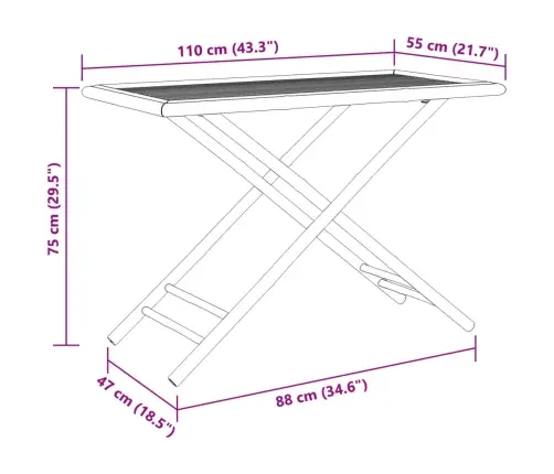 Saliekams Dārza Galds, 110X55X75 Cm, Bambuss Vidaxl